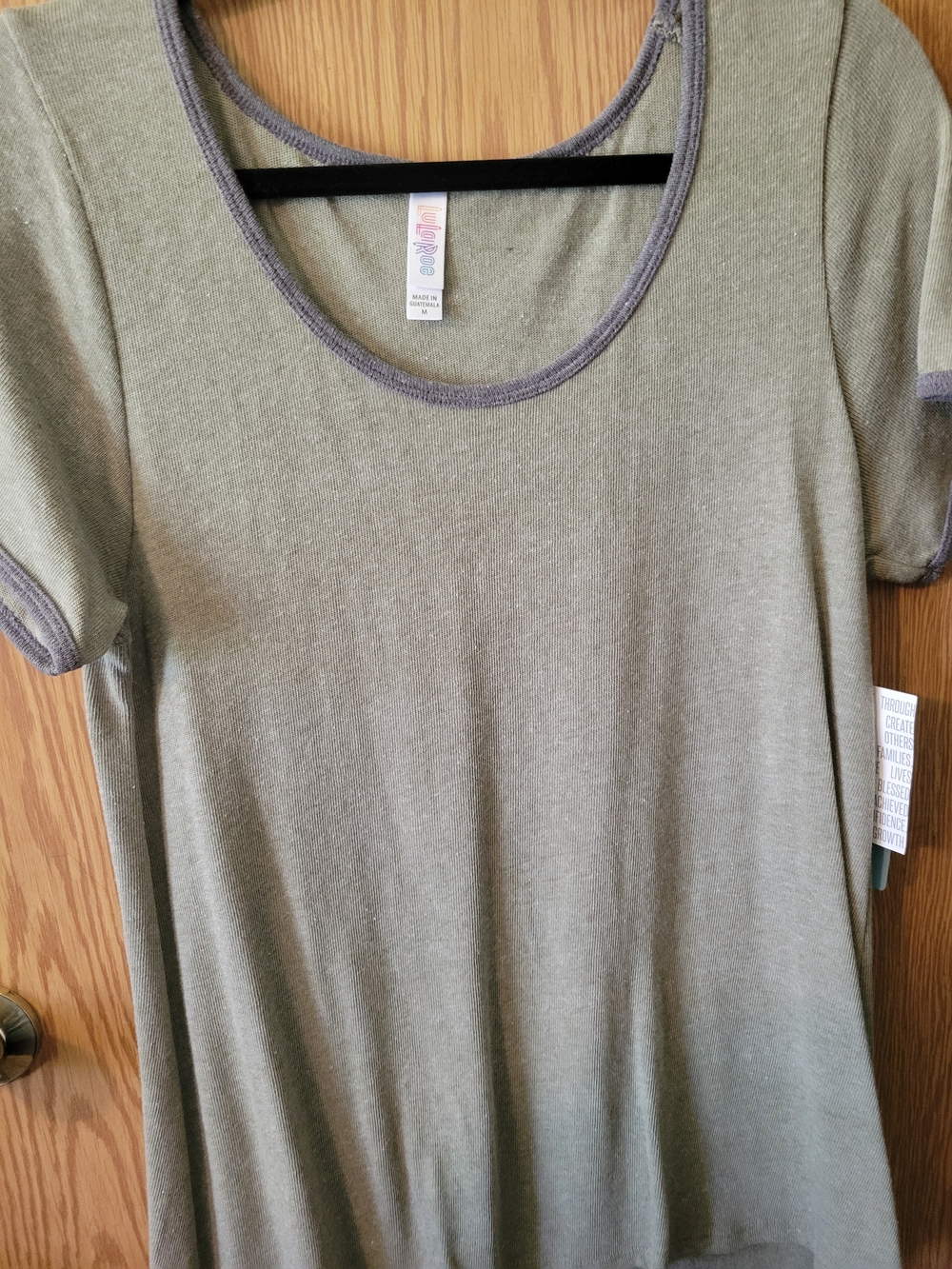 LuLaRoe Classic T Olive Green Scoop Neck Short Sleeve Top with  Grey Trim